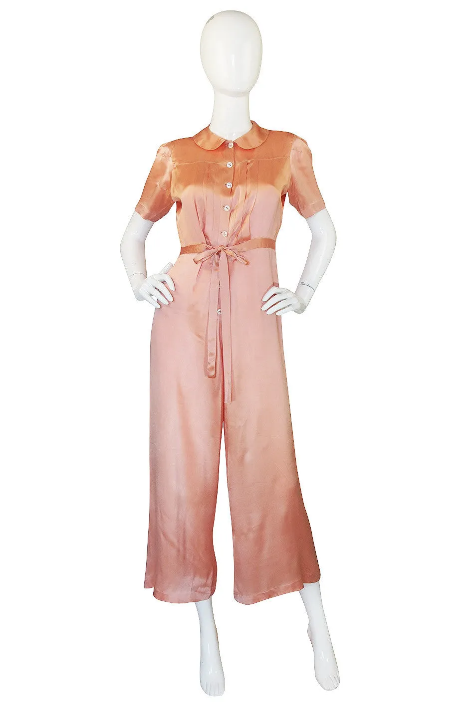 1930s Peach Pink Silk Satin Jumpsuit Or Lingerie Piece