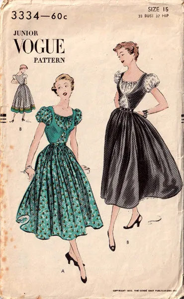 1950 One-Piece Dress, Original Vogue 3334 33" bust