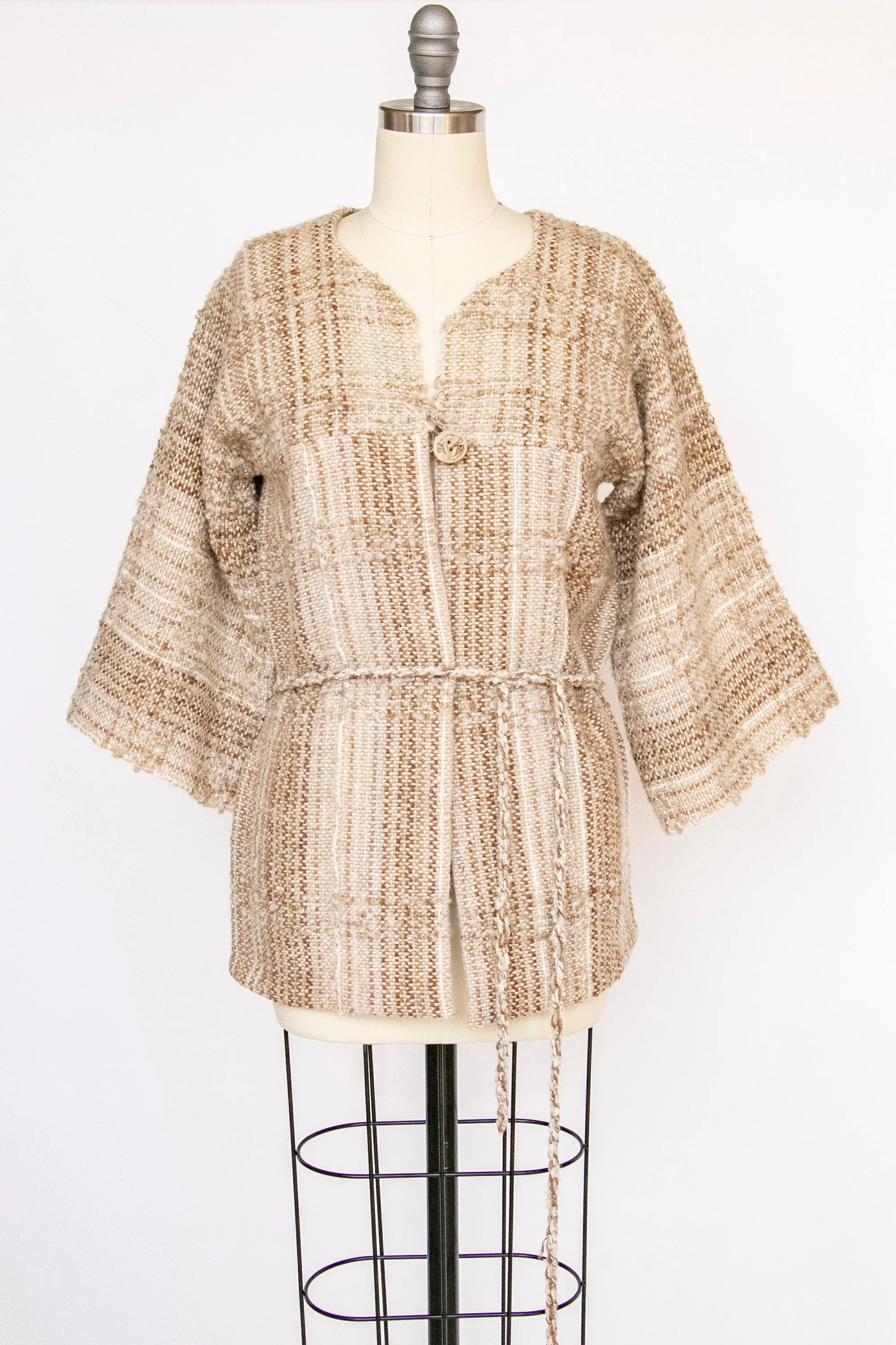 1970s Wool Jacket Hand Woven Cardigan S