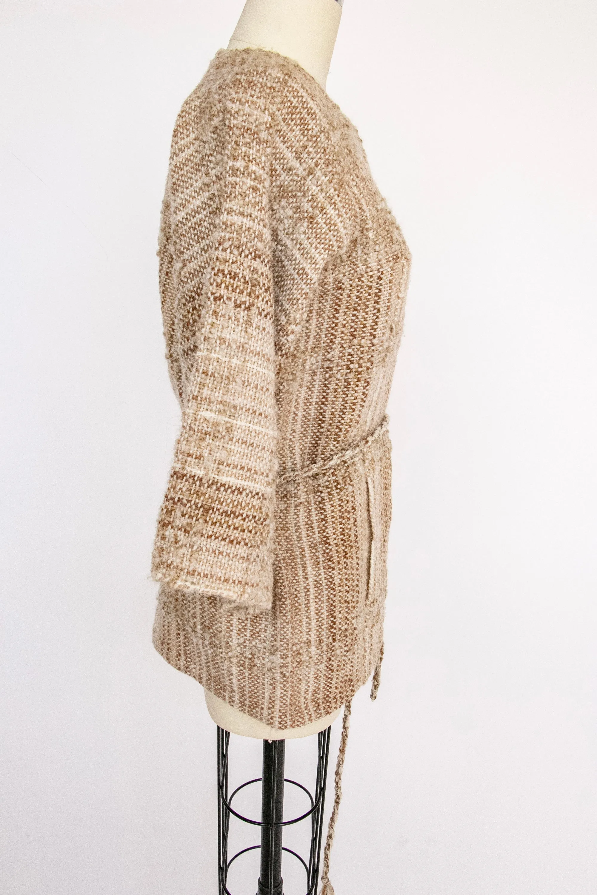 1970s Wool Jacket Hand Woven Cardigan S