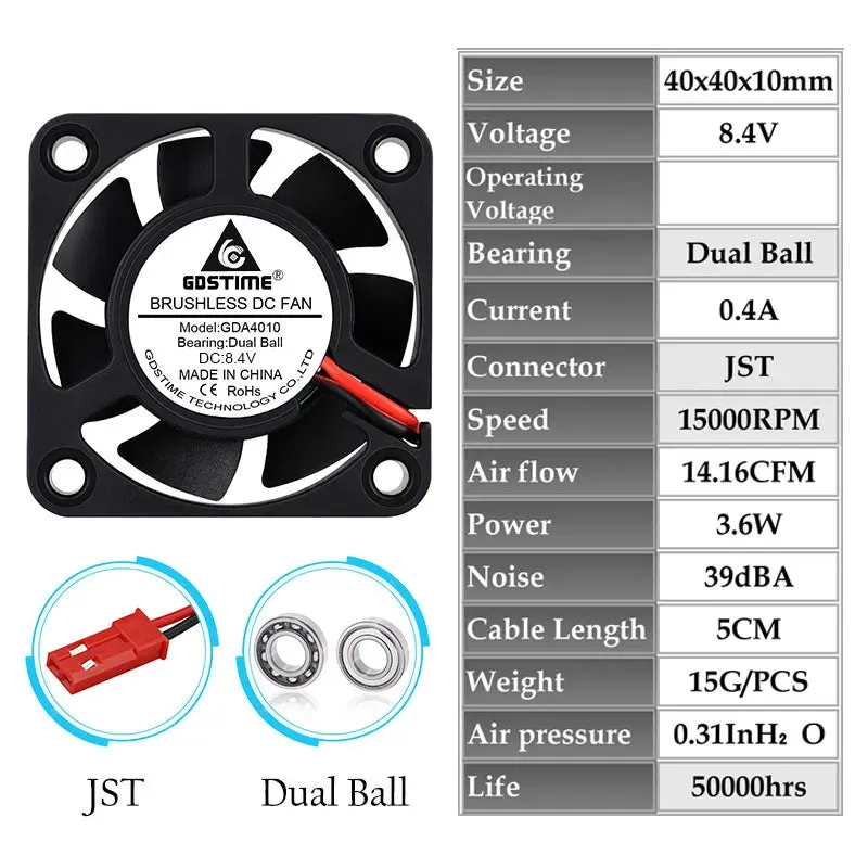 1Piece Gdstime 5V 12V 24V 40X40X10Mm Dual Ball Bearing Mini Small Brushless Dc 3D Printer Cooling Fa