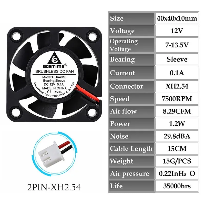 1Piece Gdstime 5V 12V 24V 40X40X10Mm Dual Ball Bearing Mini Small Brushless Dc 3D Printer Cooling Fa