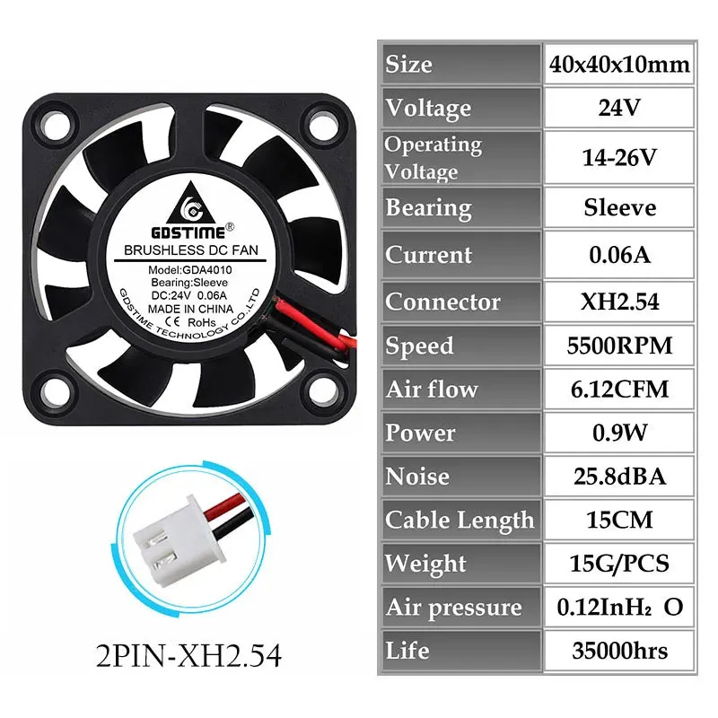 1Piece Gdstime 5V 12V 24V 40X40X10Mm Dual Ball Bearing Mini Small Brushless Dc 3D Printer Cooling Fa