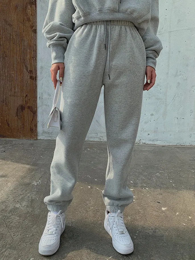 2024Solid Casual Tracksuit Fleece 2 Pieces Set