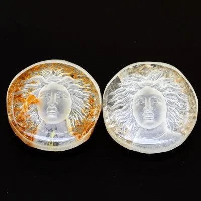 20mm Clear Quartz Round Roman Coin Carving - Medusa