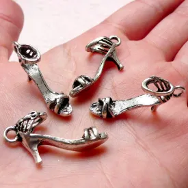 3D Sandal Charms High Heel Charm Miniature Shoe Charms (4pcs / 27mm x 14mm / Tibetan Silver) Fashion Charm Bracelet Lady Wine Charm CHM1048