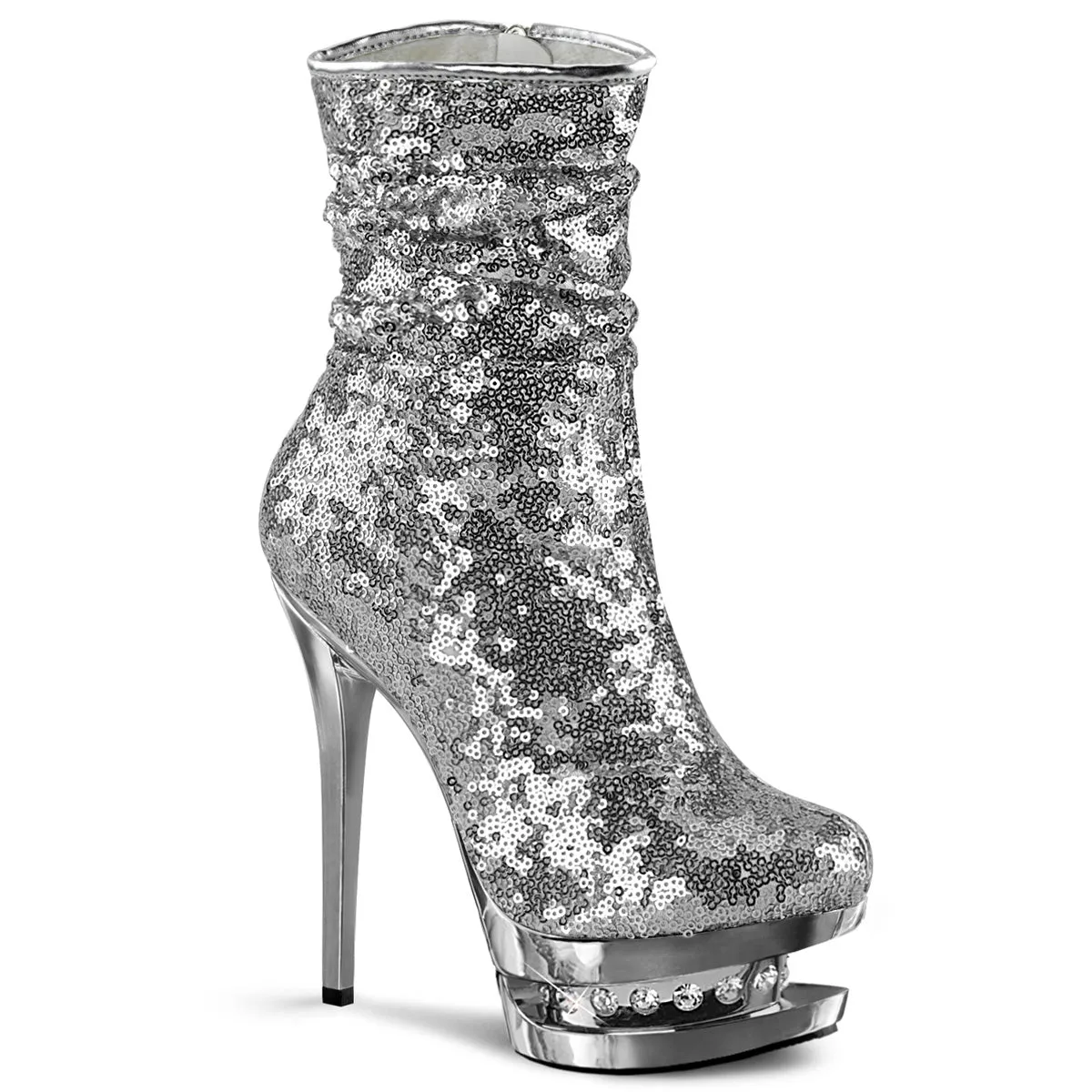 6 Inch Heel BLONDIE-R-1009 Silver Sequins