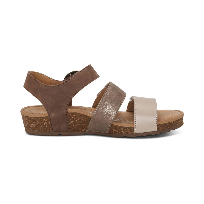 Aetrex Lilly Q Strap Adjustable Taupe Sandal