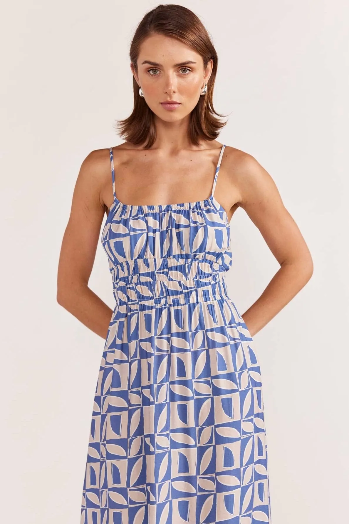 Alto Blue Geo Strappy Midi Sundress