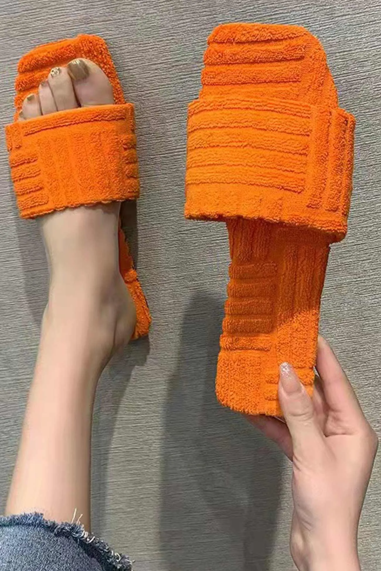 Amozae-Solid Square Toe Towel Sandals