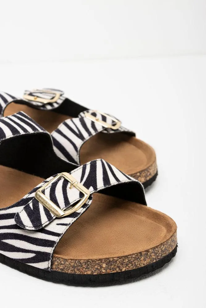 Animal Double Strap Sandal Black & White