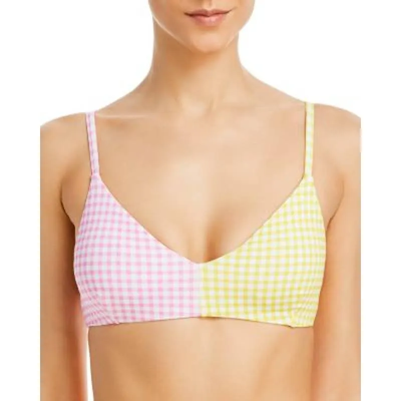 AQUA Ladies Pink, Yellow, & White Colorblock Gingham Bikini, Size Medium, NWT!