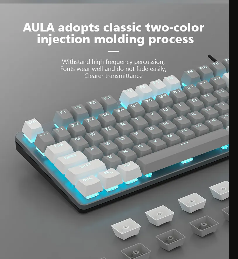 Aula Wind F3287 Blue Switch Wired Gaming Keyboard English & Arabic - Gray