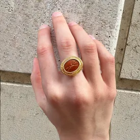 Authentic Ancient Roman Intaglio 1st-2nd century AD on Jasper 18 Kt Gold ring depicting a Knight on a galloping Horse