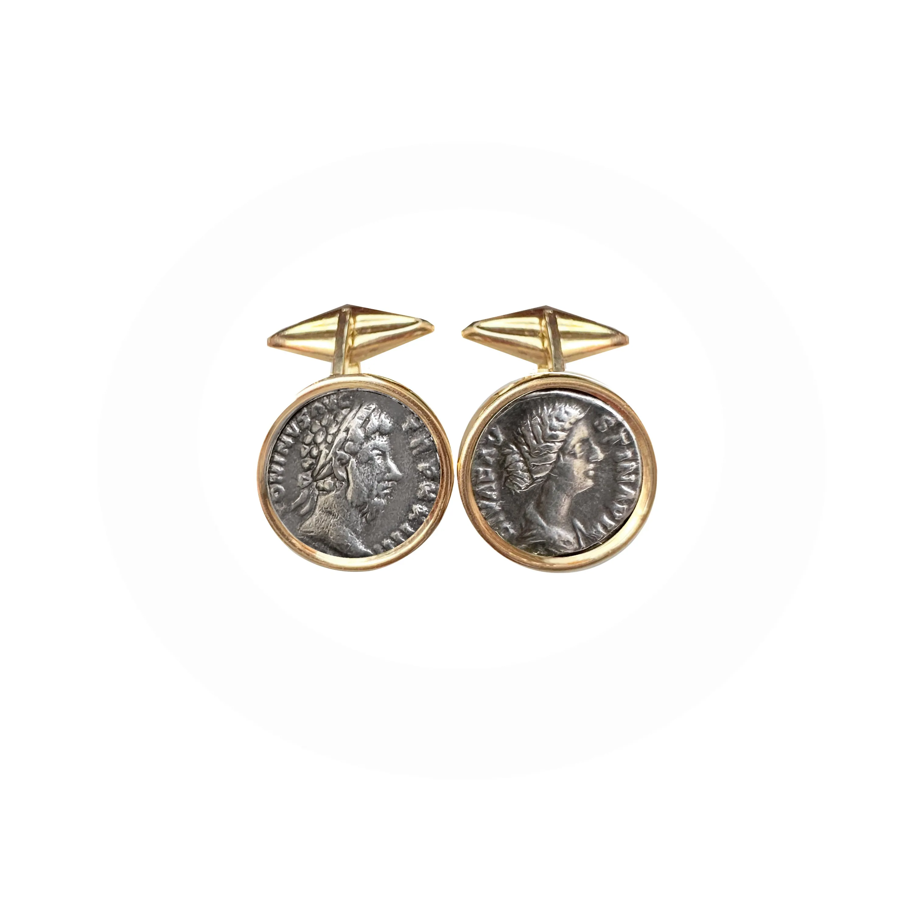 Authentic Roman coins 18kt Gold Cufflinks depicting Marcus Aurelius and his wife Faustina the Younger