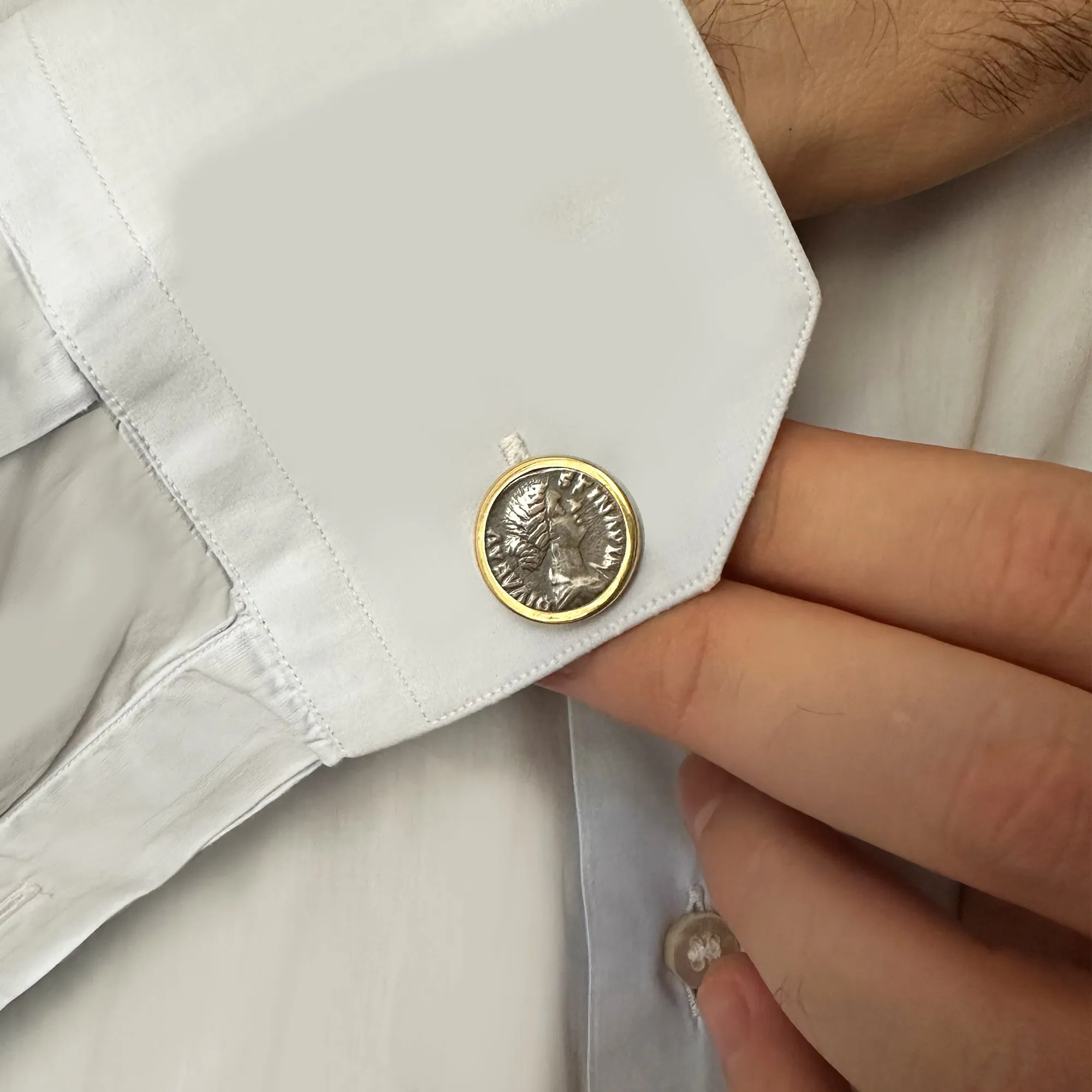 Authentic Roman coins 18kt Gold Cufflinks depicting Marcus Aurelius and his wife Faustina the Younger