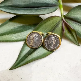 Authentic Roman coins 18kt Gold Cufflinks depicting Marcus Aurelius and his wife Faustina the Younger