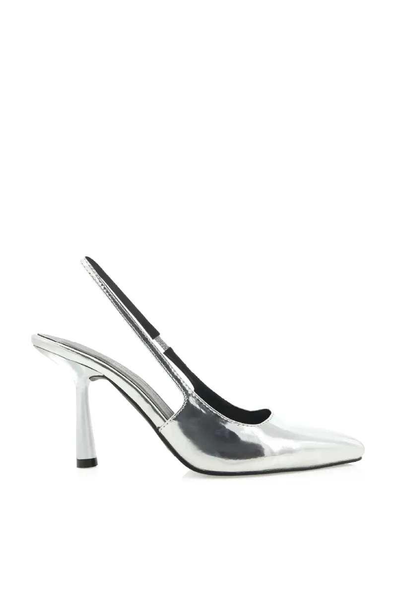 Belinda Pointed Pump in Silver Chrome