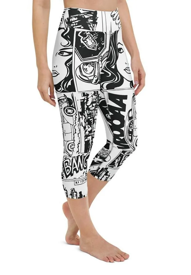 Black & White Comic Book Yoga Capris