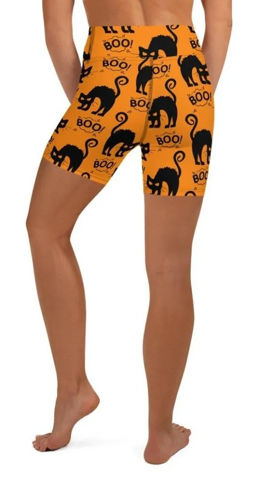 Black Kitty Halloween Yoga Shorts