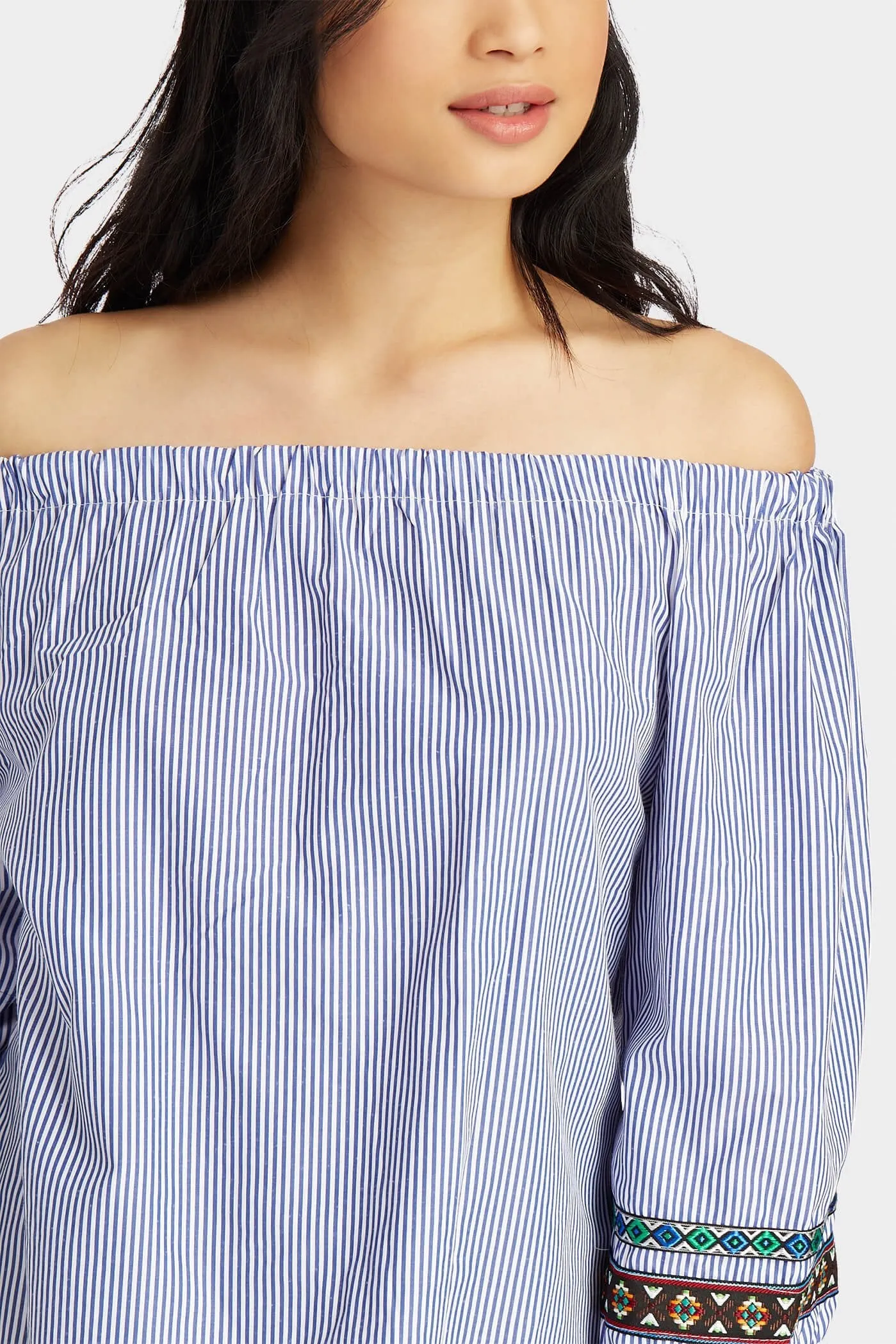 Blue Tassel Sleeve Detail Woven Top