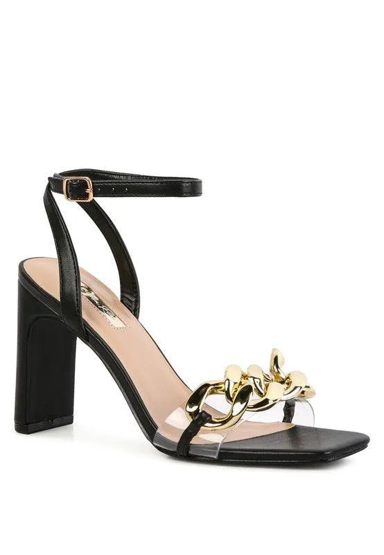 Bottom Kiss Chain Strap Block Heel Sandals