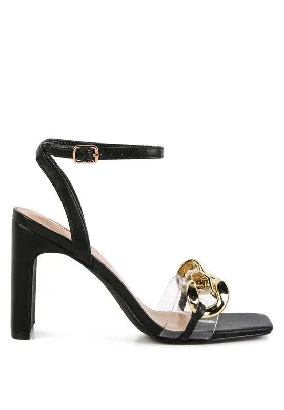 Bottom Kiss Chain Strap Block Heel Sandals