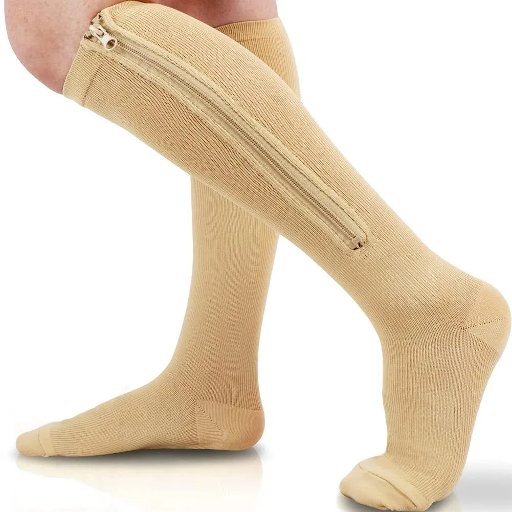 Brothock Medical Zipper Compression Socks Women Men High Elasticity Nylon Closed Toe Pressure Stocking for Edema Varicose Veins