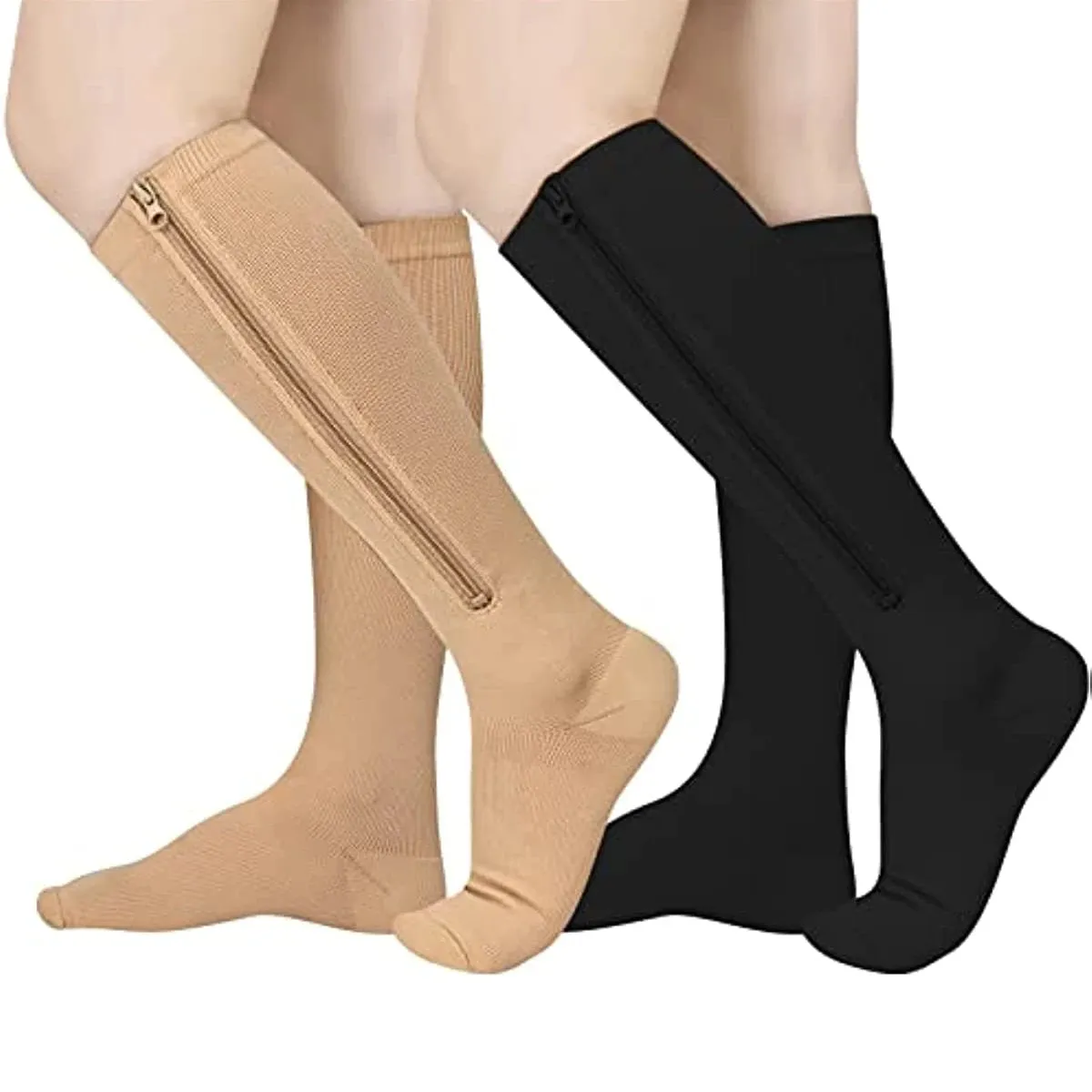 Brothock Medical Zipper Compression Socks Women Men High Elasticity Nylon Closed Toe Pressure Stocking for Edema Varicose Veins