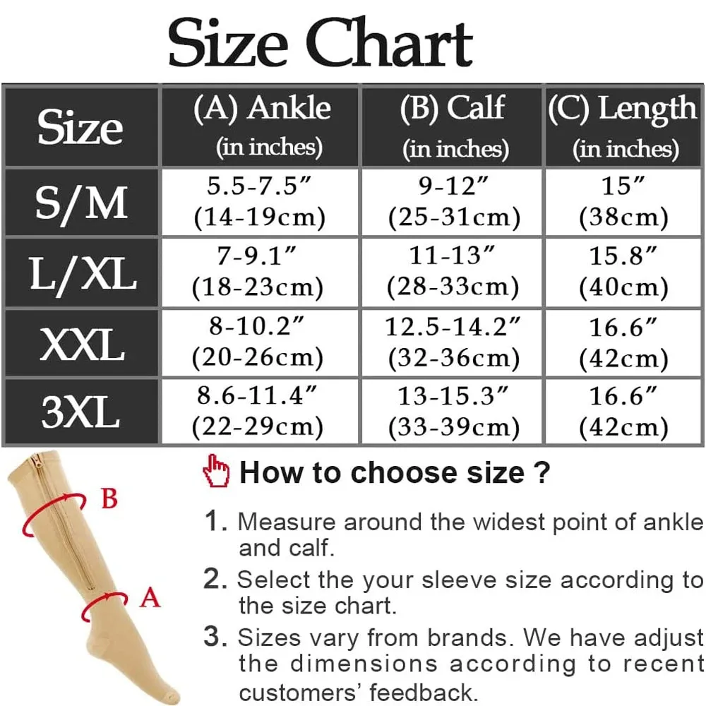 Brothock Medical Zipper Compression Socks Women Men High Elasticity Nylon Closed Toe Pressure Stocking for Edema Varicose Veins