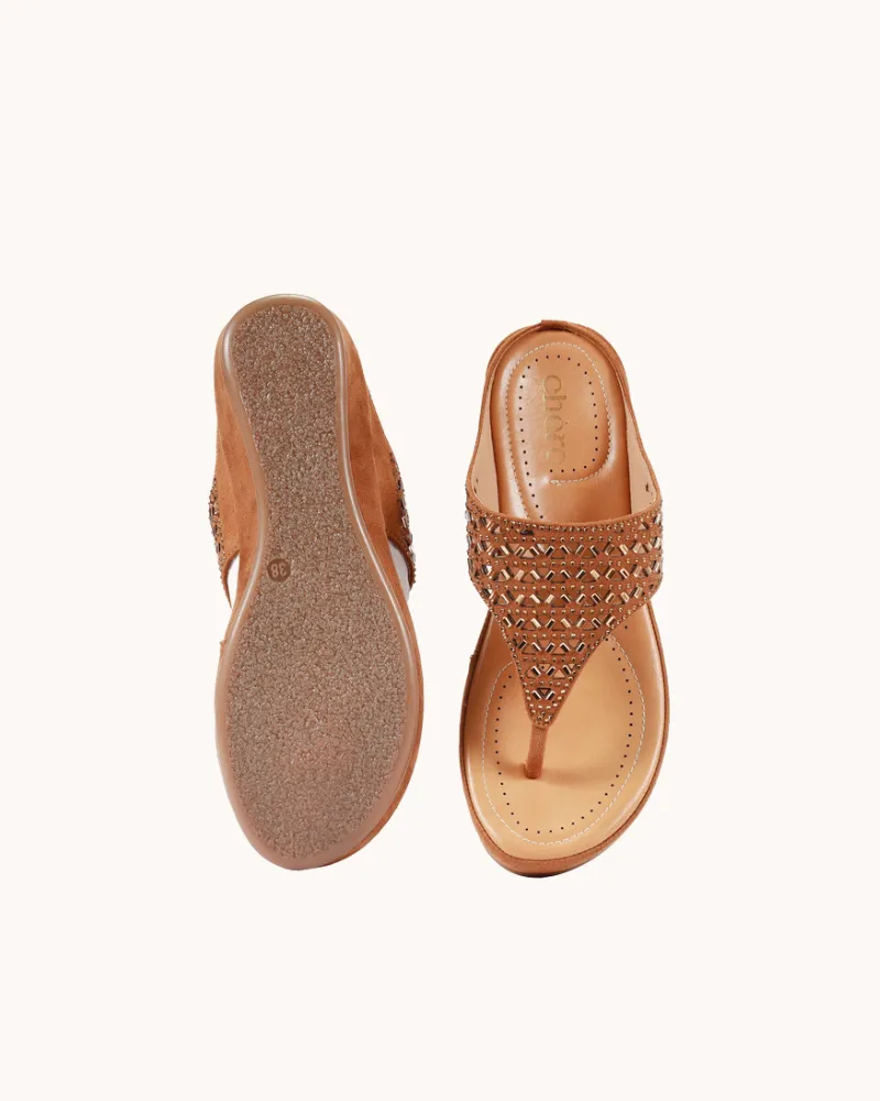 Brown Embellished Super Cushioned Sandals for Women