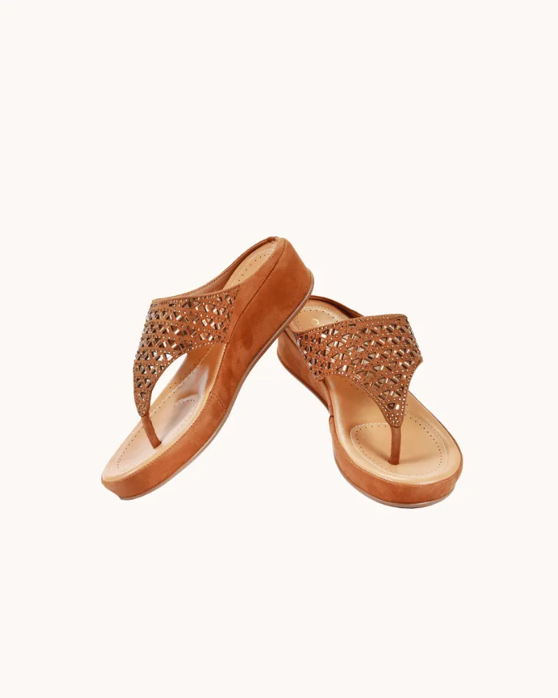 Brown Embellished Super Cushioned Sandals for Women