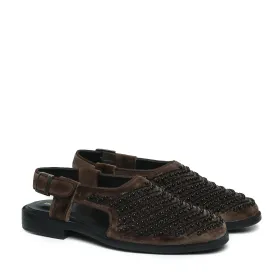 Brown Italian Velvet Beads Work Peshawari Sandals For Men By Brune & Bareskin