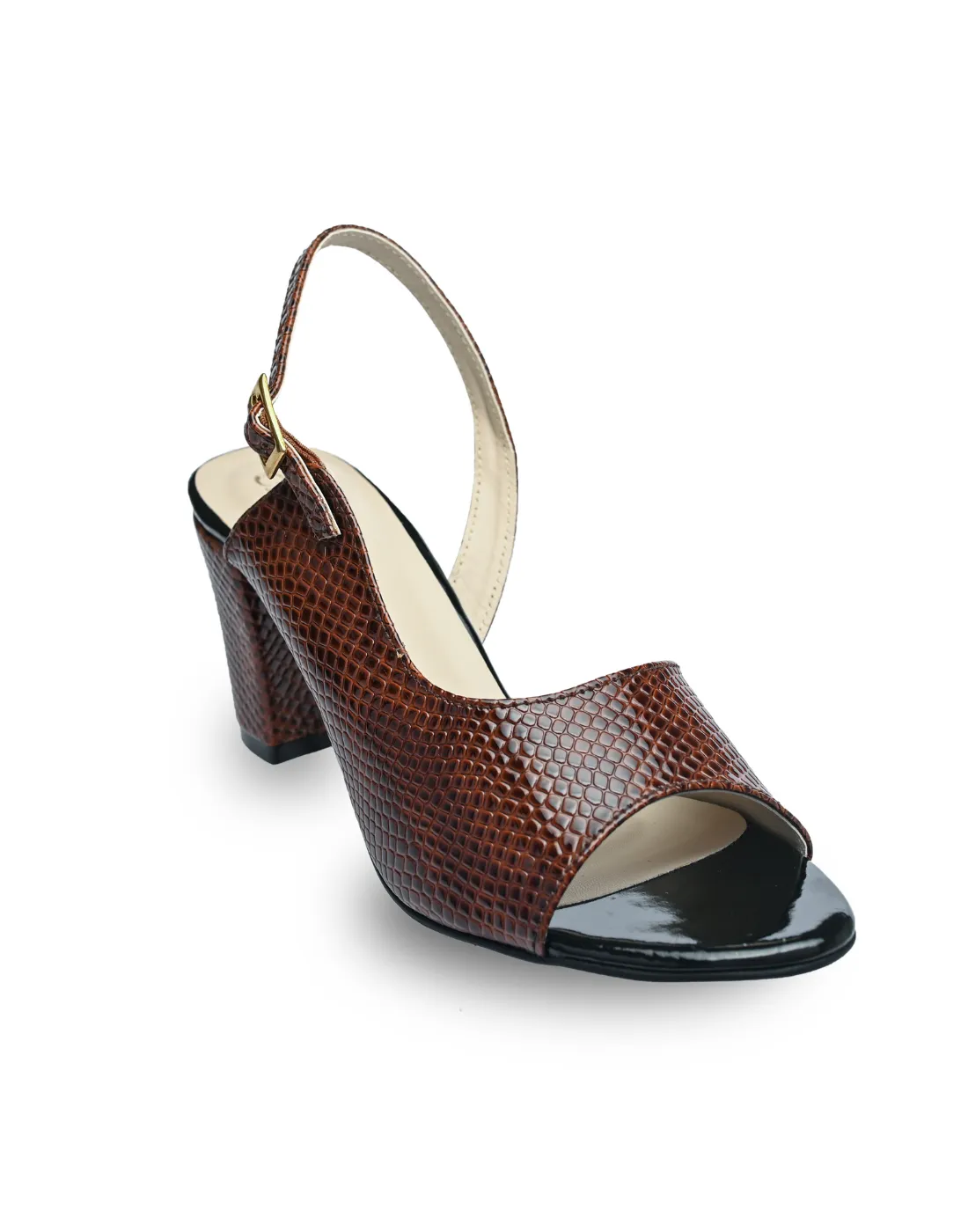 Brown Textured Block Sandals for Women