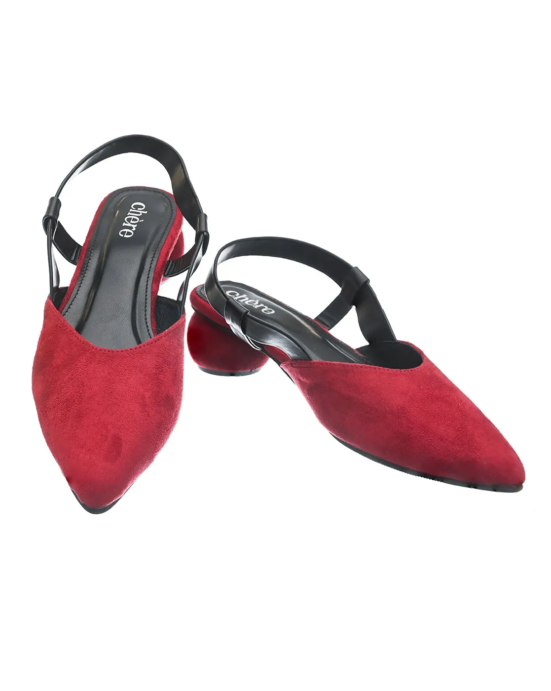 Burgundy Velvet Mule round heels for Women