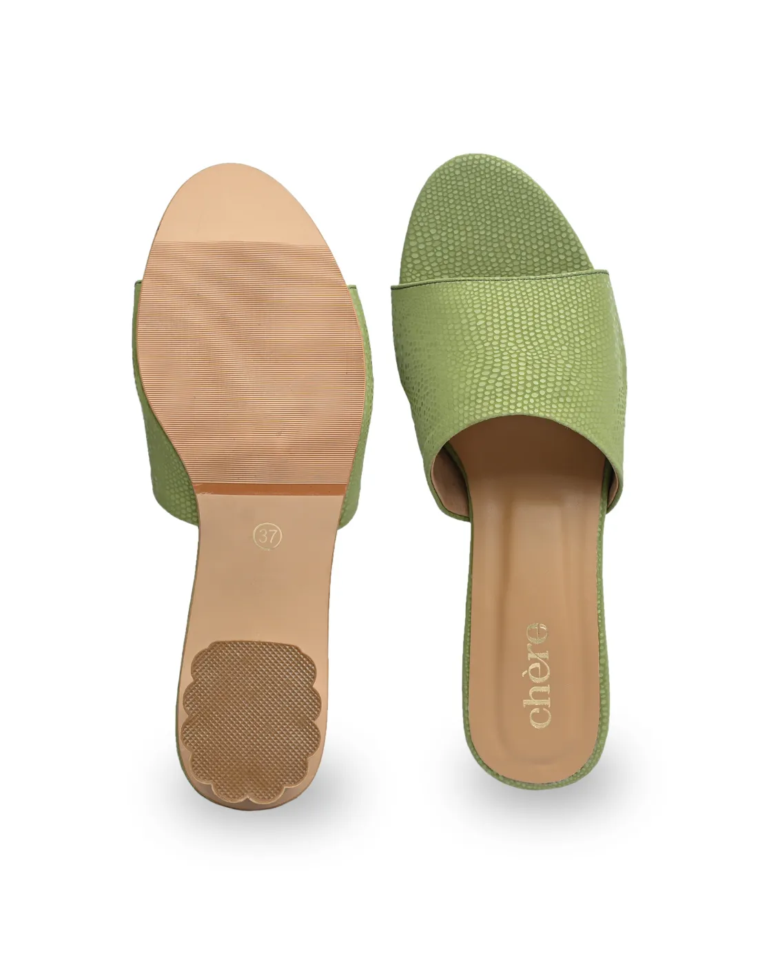 Chic Green Sculptural Round Heels for Women