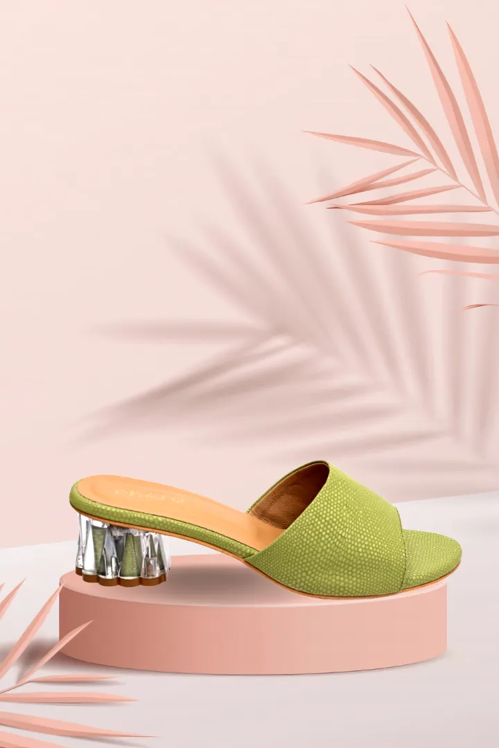 Chic Green Sculptural Round Heels for Women