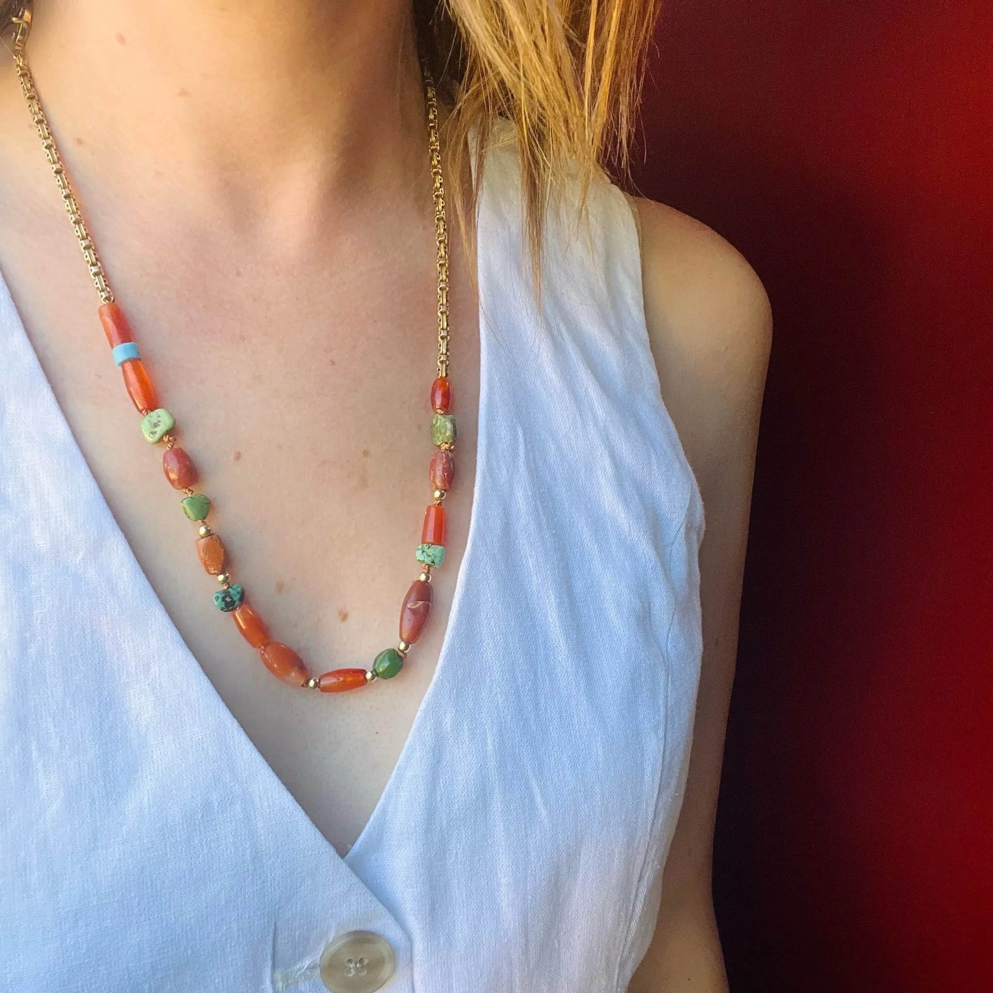 Colorful Ancient Beads & Fancy Chain Necklace by Ancient Influences