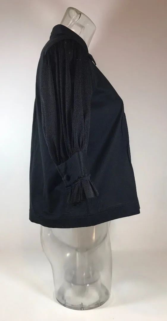 COMME DES GARÇONS Black Bib Front Blouse with Sheer Half Sleeves