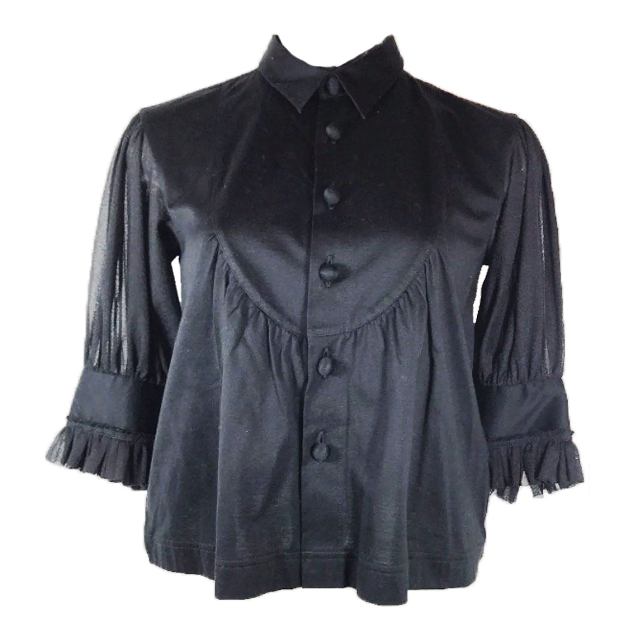 COMME DES GARÇONS Black Bib Front Blouse with Sheer Half Sleeves