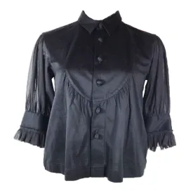 COMME DES GARÇONS Black Bib Front Blouse with Sheer Half Sleeves