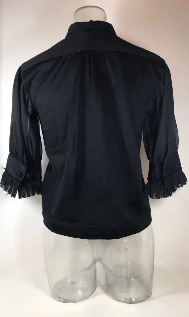 COMME DES GARÇONS Black Bib Front Blouse with Sheer Half Sleeves