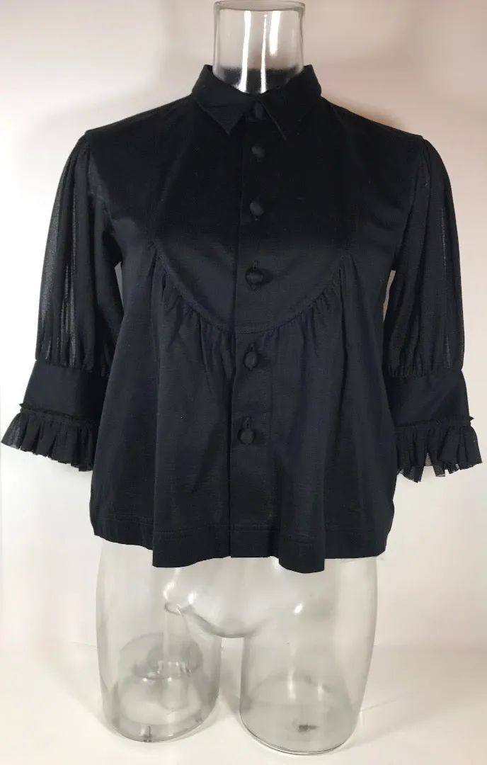 COMME DES GARÇONS Black Bib Front Blouse with Sheer Half Sleeves