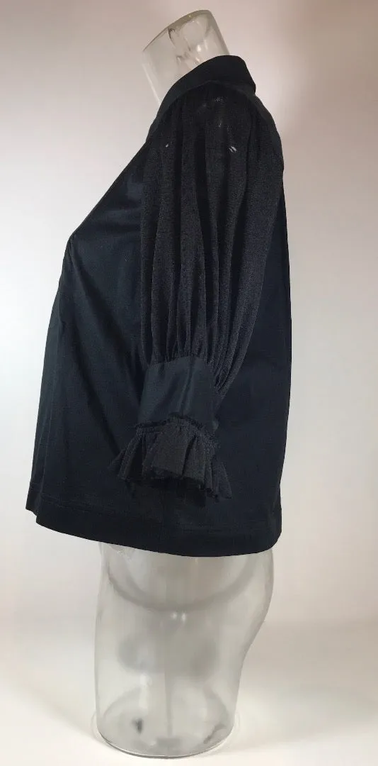 COMME DES GARÇONS Black Bib Front Blouse with Sheer Half Sleeves