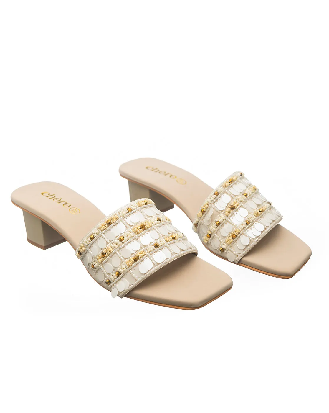 Cream Textured Slider Heels for Women