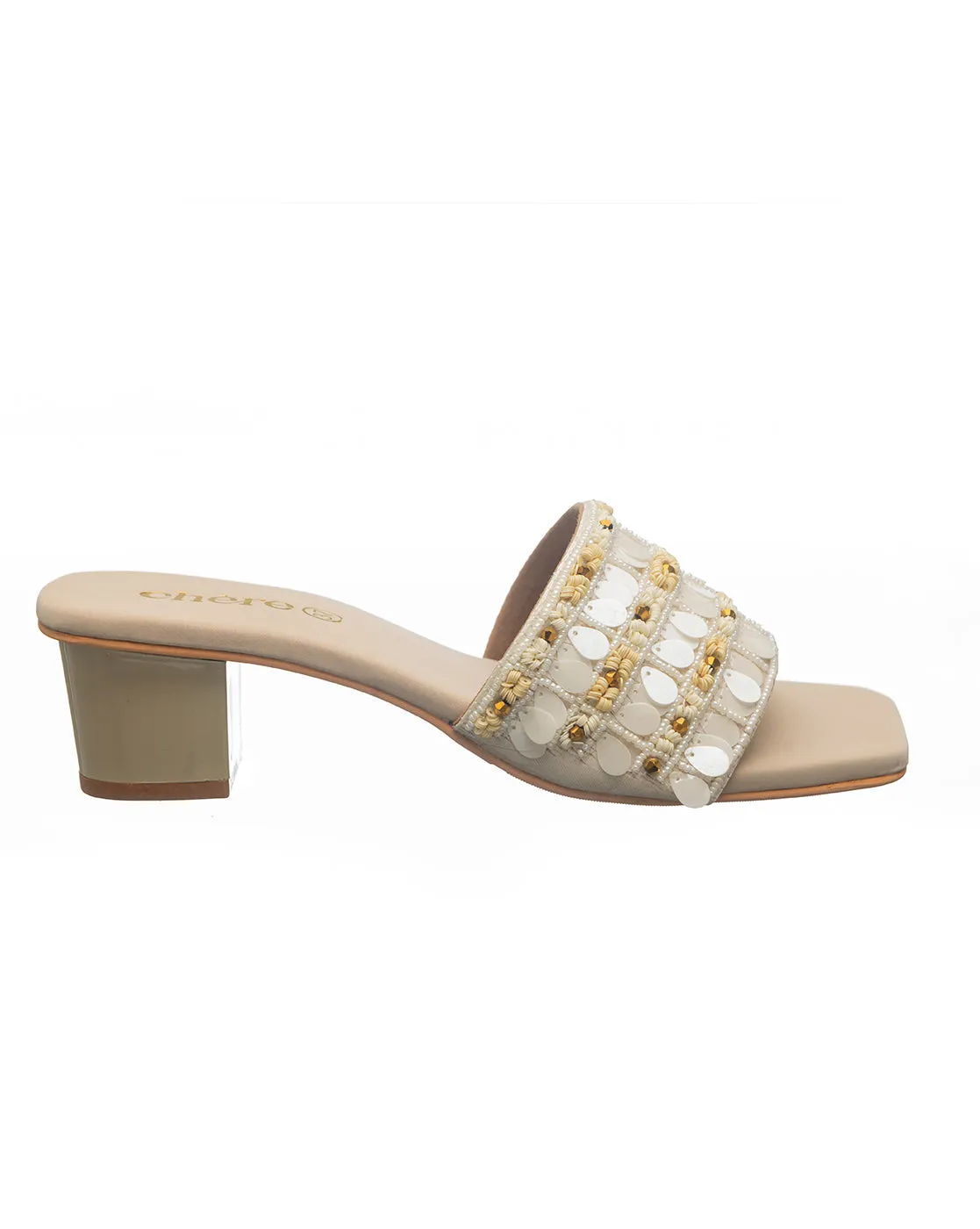 Cream Textured Slider Heels for Women