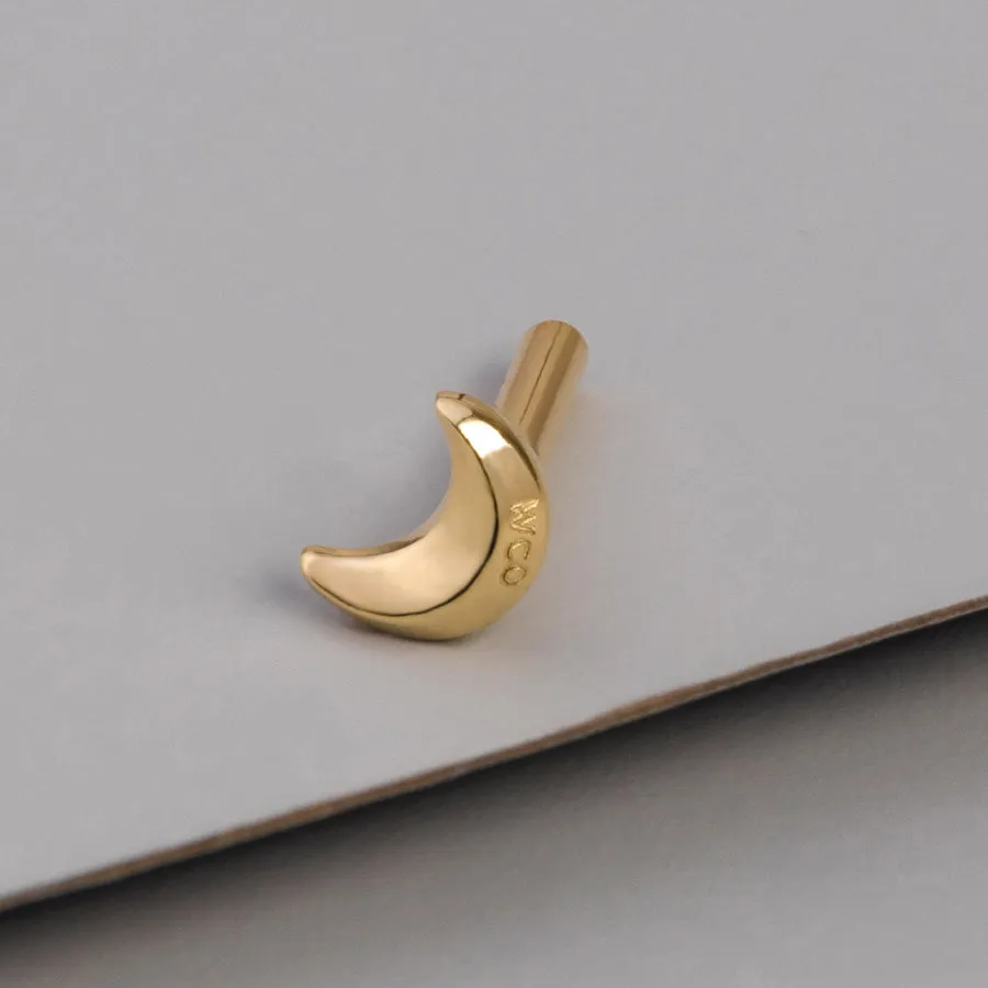 Crescent 14K Solid Gold Flat Back Earring Post