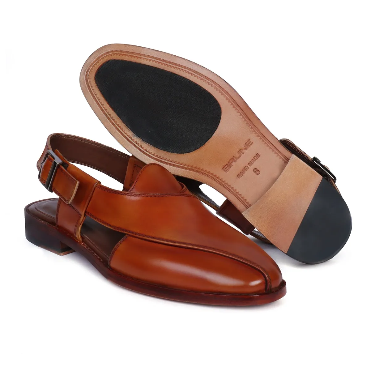 Cross Strap Tan Leather Peshawari Sandals for Men