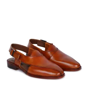 Cross Strap Tan Leather Peshawari Sandals for Men