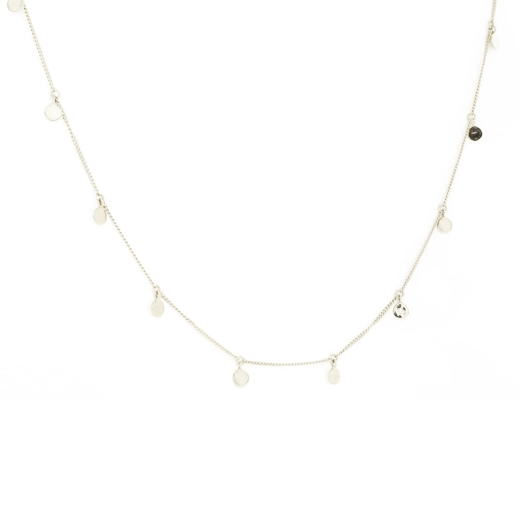 DAINTY POISE DISK NECKLACE - CUBIC ZIRCONIA & SILVER